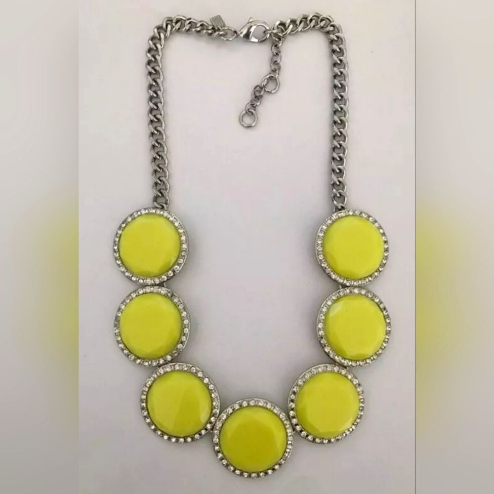 BANANA REPUBLIC SILVER TONE CUT CRYSTAL FLUORESCENT YELLOW 20-22" NECKLACE NWOT - Picture 1 of 2